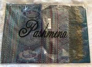 Peach Couture Jacquard Paisley Scialle Avvolgente Teal Scuro Turchese Viola 27 x 72 NUOVO - Foto 1 di 12