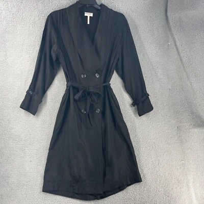 Jaqueta trench coat feminina Laundry Shelli Segal tamanho 10 preta com cinto longo - Imagem 1 de 4