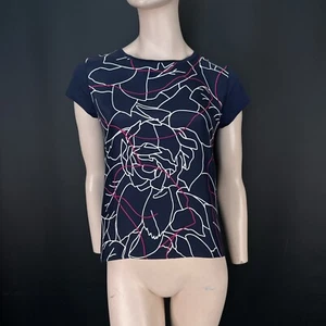 Jigsaw Silk Top M Womens Blue Patterned Cap Sleeves Cotton Back Crew Neck Modal - Picture 1 of 11