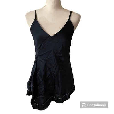 NWT Helmut Lang Navy Contrast Stitch Satin Scarf Top Cami Size 2 - Image 1 of 4