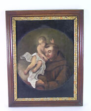 -antikes Gemälde - Heiliger ANTONIUS mit Jesuskind - Gouache auf Holz
