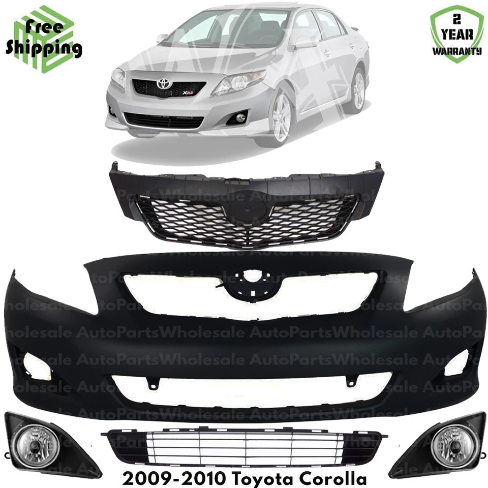 Front Bumper Cover Fascia & Grille Assembly Kit For 2009-2010 Toyota Corolla - Imagem 1 de 4