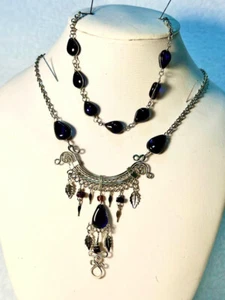 Peruvian Alpaca Silver Necklace and Earring Set~blue/purple~ Murano glass #4 - Picture 1 of 3