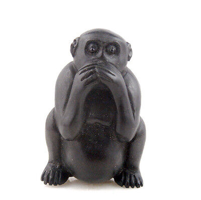 Japanese Ebony Ironwood Hand Carve Netsuke Sculpture Monkey Cover Mouth #042216 • 39.99$