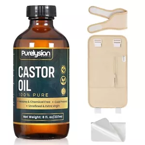 Organic Castor Oil 8oz & Compress Reusable Belt Inflammation Toxin Remover Wrap - Picture 1 of 10