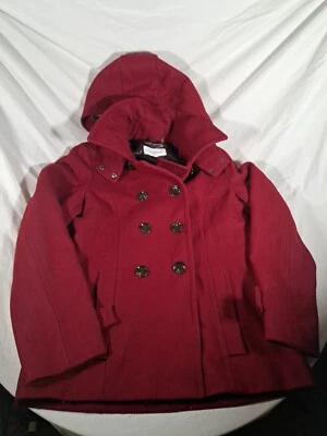 ABRIGO CALVIN KLEIN ROJO ARÁNDANO DOBLE BOTONADURA GUISANTE MUJER TALLA 8 Con capucha  Foto 1 de 4