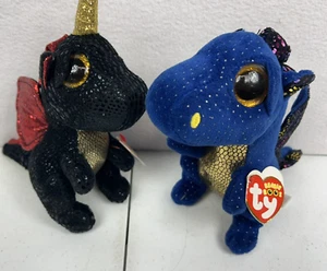 Ty Plushies Beanie Boos Grindal & Saffire Dragon Stuffed Animal Toy 6” - Picture 1 of 3