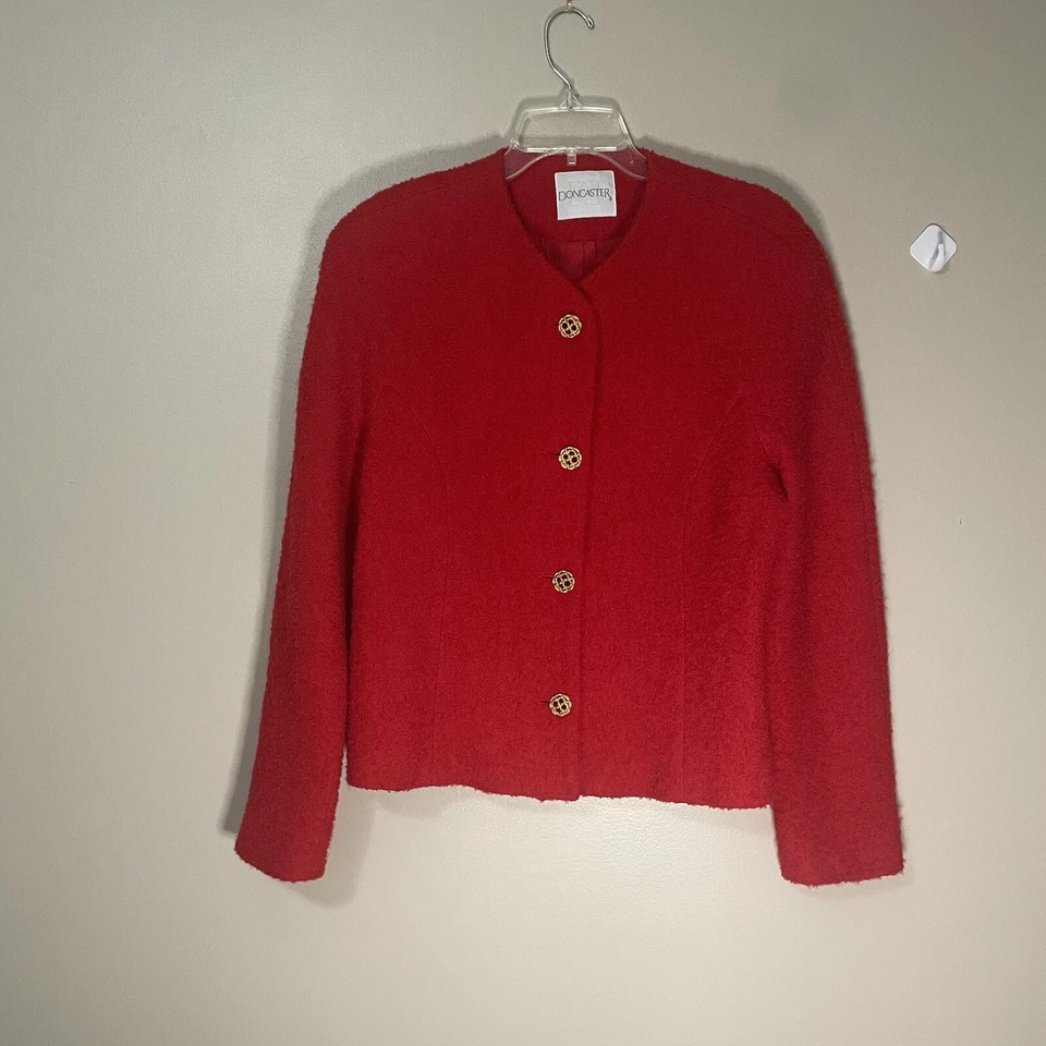 Vtg Doncaster 80's Blazer Jacket Red Gold Tone Buttons Wool Boucle Women's 14 - Image 1 of 4