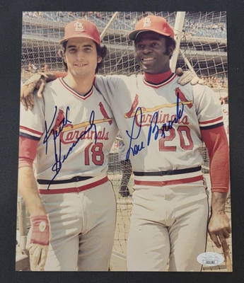 LOU BROCK & KEITH HERNANDEZ Signed 8x10 Photo-ST. LOUIS CARDINALS-JSA - Image 1 of 4