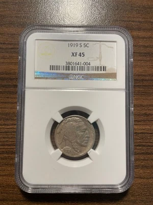 1919-S Buffalo Nickel 5C NGC EXTRA FINE 45 XF 45 Type 2, "FIVE CENTS" In Recess - Image 1 of 4