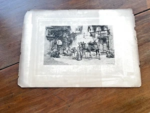 F. A. Bridgman 1875 Orientalist Etching Camel Market Scene Antique Art - Picture 1 of 8