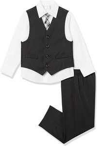 Van Heusen Boys' 4-Piece Formal Suit Set, Vest, Pants, 5, Black/Red Stripe - Picture 1 of 6