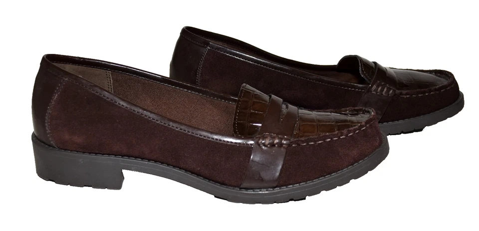 Mocasines Anne Klein Lizbeth Iflex marrón gamuza punta de cocodrilo talla 7,5 M nuevos sin caja Foto 1 de 4