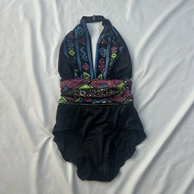 Купальник винтажный Catalina цельный женский 8 маленький 80-е с бретелью через шею черный без спинки - Изображение 1 из 4