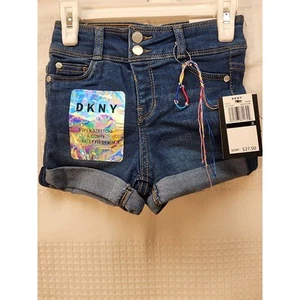 DKNY Girls' Short Size 4 Blue Denim Jeans Super Stretch Adjustable Waist Band - Picture 1 of 5