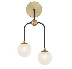 Couplet 2-Light Wall Sconce in Matte Black with Warm Brass Accents - Picture 1 of 5