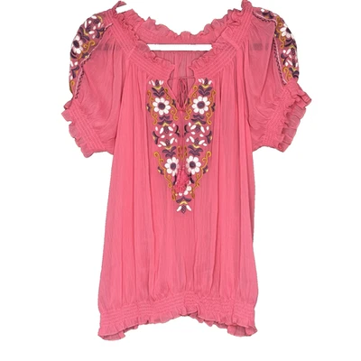 Camisa Top XL Nicole By Nicole Miller Rosa Floral Manga Corta Cuello Redondo Transparente Foto 1 de 4