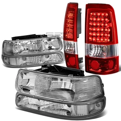 PARA 99-02 SILVERADO FARO CROMADO+PARACHOQUES TRANSPARENTE+LUZ TRASERA/FRENO LED ROJA Foto 1 de 4