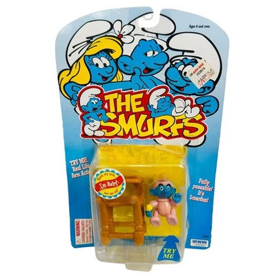 Figura De Colección 1996 Los Pitufos Bebé Pitufo con Silla Alta Foto 1 de 4