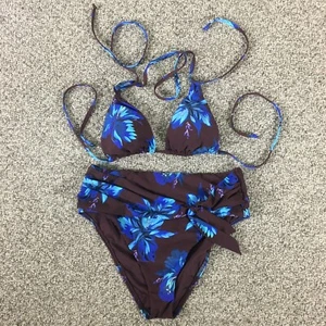 BCBGMAXAZRIA Swimwear Womens 8 Multicolor Bikini Tie Halter Top Hipster Bottom - Picture 1 of 10