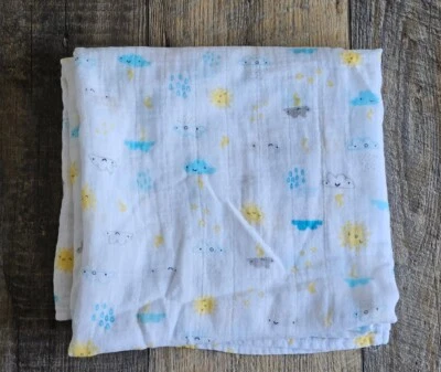 Manta de bebé GYMBOREE Sun Clouds blanca de muselina 40”x40” RARA DIFÍCIL DE ENCONTRAR Foto 1 de 4