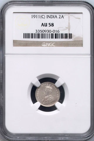 1911C KG V British India 2 Anna -NGC Graded AU 58 Cover