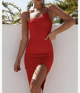 Clubwear for Women Sexy Backless Party Dress Bodycon Side Split Midi Dress - Picture 1 of 2