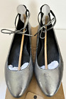 Born Kharen F15015 Womens Sz 8M Silver Meatllic Leather Ankle Tie Ballet Flats