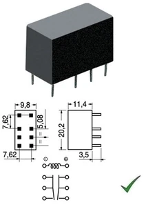 Relè relay di segnale 12V 12Vcc 1A a 2 scambi da circuito stampato pcb mini - Foto 1 di 1
