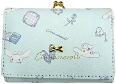 Sanrio, rollo de canela, cartera, triple pliegue, bolsa, azul claro, cierre tipo broche de presión. Foto 1 de 3