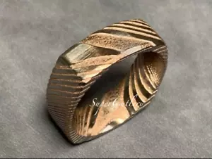 RUST RESISTANT Custom Damascus Steel Men Wedding Ring Engagement Ring 8mm Square - Picture 1 of 4