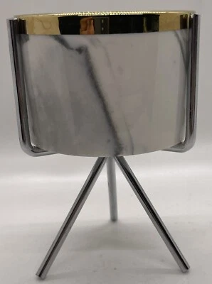 "Maceta de cerámica con remolino de mármol de 5"" maceta suculenta metal plata soporte borde dorado" Foto 1 de 4