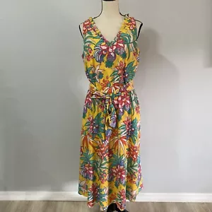Talbots Damenkleid gelb Blumenmuster tropische Papageien V-Ausschnitt Midi Größe 8 Sommer - Bild 1 von 9
