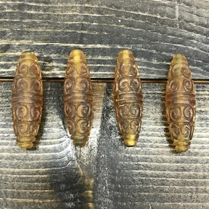 chinese Culture Amber Color Carved Beads Set Of 4 Jewelry Beads - Picture 1 of 5