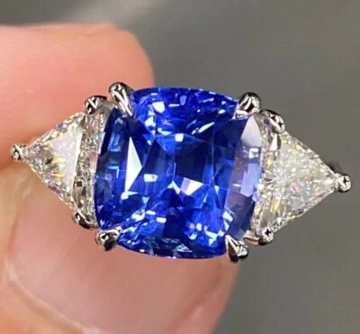 Alianza con piedras preciosas de zafiro azul diamante real de 1 quilate platino 950 Foto 1 de 4