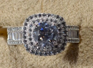 DIAMOND SIMULANT CZ-DOUBLE HALO-BELLA LUCE(r) SIZE 6 RING-RHOD/STER SILV - Picture 1 of 4