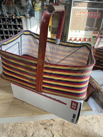 Vintage Fold-Away Fabric Metal Frame Shopping Basket MCM MID CENTURY MODERN Cover