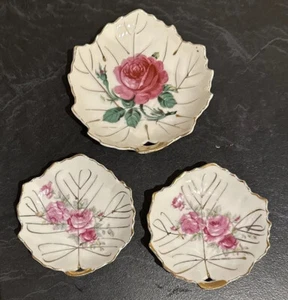 3 Vintage Viceroy China Pin Dish  Trinket Tray Floral, Maple leaf gold rim - Picture 1 of 7