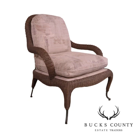 Century Hand Crafted Wicker Victorian Style Wrought Iron Lounge Chair Cover
