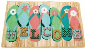 KITCHEN ACCENT RUG (nonskid back)(17"x28") 7 FLIP FLOPS, WELCOME, EE - Picture 1 of 12