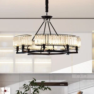 6/8-Light Dimmable Farmhouse Chandelier Crystal Industrial Pendant Ceiling Light - Picture 1 of 23