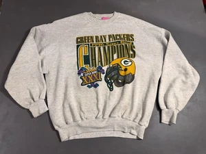 Felpa Vintage Green Bay Packers Linea Gesso 2XL XL Grigio 96 Super Bowl Champions - Foto 1 di 8
