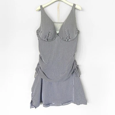 Traje de baño Cacique 42DDD Top talla 24 inferior azul marino blanco Seersucker Tankini Plunge Foto 1 de 4