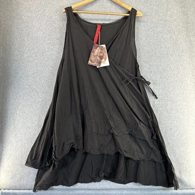 Vestido sin mangas Ewa I Walla negro envolvente de algodón cuello en V línea A en capas para mujer grande nuevo con etiquetas Foto 1 de 4