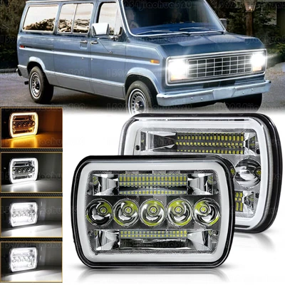 Par de faros LED altos/bajos Fit Ford E-100 E-150 E-250 E-350 Econoline 7X6" 5X7" Foto 1 de 4