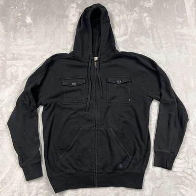 Element Sudadera con Capucha Negra Cremallera Completa Para Hombre Grande Doble Bolsillos en el Pecho Mezcla de Algodón Foto 1 de 4