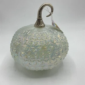 White Glass Textured Led Light up Pumpkin Metal Stem Fall Glam Halloween - Picture 1 of 7