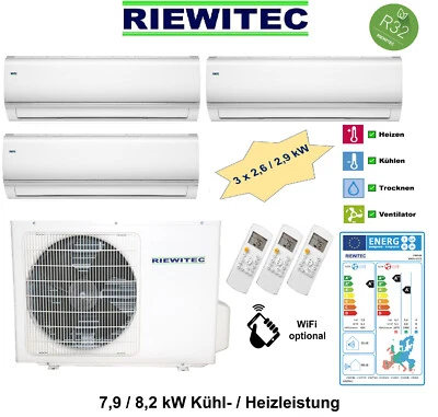 Wärmepumpe Klimaanlage Triple MultiSplit RIEWITEC (3x2,6kW)  7,9/8,2 KW, A++/A+ - Bild 1 von 4