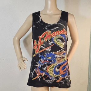 Vintage Ed Hardy Women's Dragon Rhinestone Black Tank Top - Picture 1 of 9