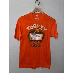 1970s Vintage Turkey Definition Bowling Flop orange Graphic Shirt 70s VTG M - Picture 1 of 12